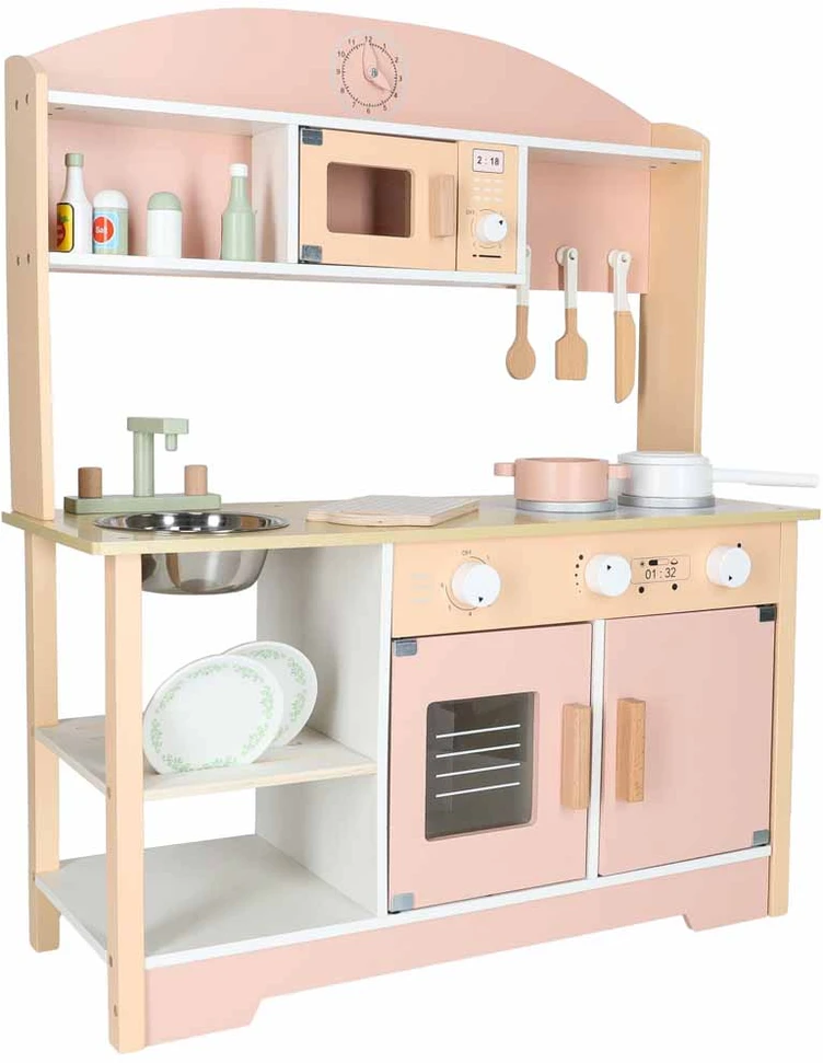 Vaikiška virtuvėlė iš MDF su priedais, rožinė, 81 cm