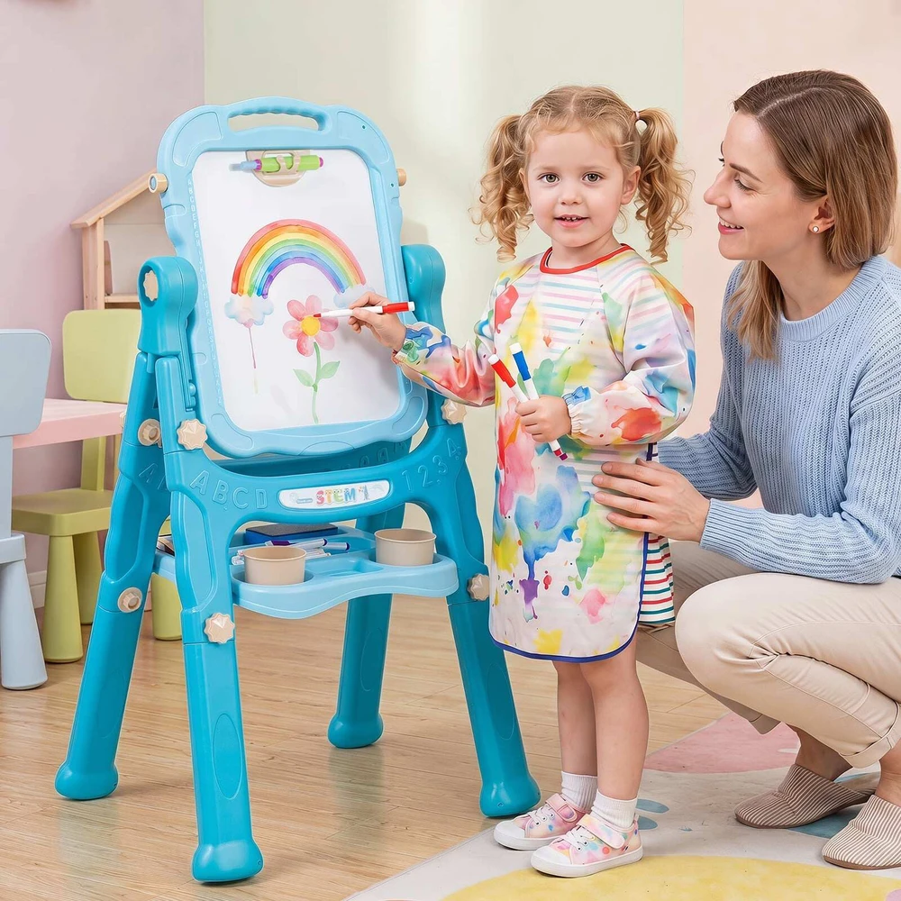 Vaikiškas 4 viename piešimo stovas su reguliuojamu aukščiu, 50,8 × 35,6 × 72,4–87,6 cm