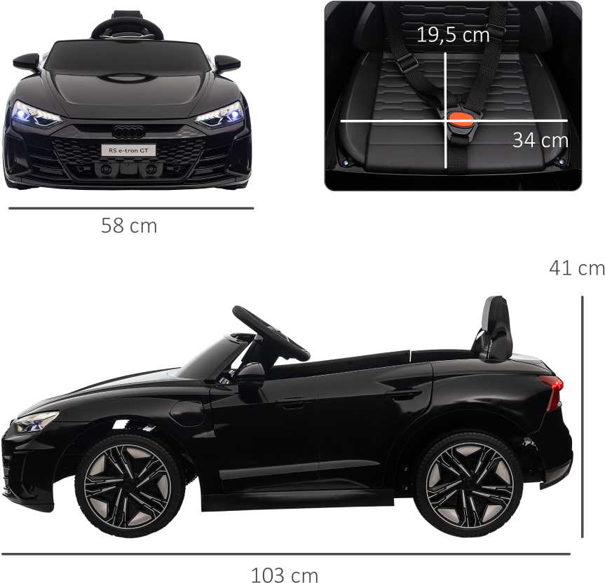 HOMCOM vaikiškas elektromobilis, vaikiškas automobilis su nuotolinio valdymo pulteliu, saugos diržu, garsiniu signalu, muzika ir žibintais, iki 5 km/val., 3–5 metų vaikams