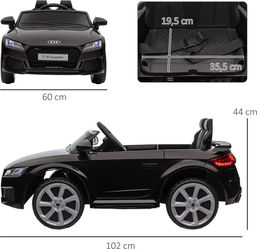 Vaikiškas elektromobilis HOMCOM 12V, su 2,4 G nuotolinio valdymo pulteliu, muzika, šviesomis, USB/MP3 jungtimi, atbuline eiga, greitis iki 3 km/h, vaikams nuo 3-5 metų, juodas