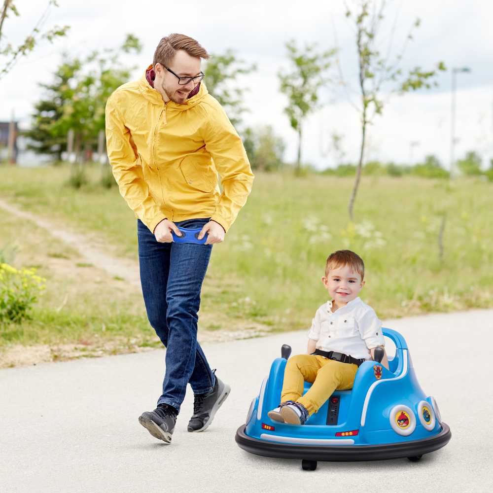 AIYAPLAY 12V vaikiškas elektromobilis-bumberis su 2,4 G nuotolinio valdymo pulteliu, elektrinis buferinis automobilis su muzika ir šviesomis, 1,5–3 km/h, 360° besisukantis vaikiškas elektromobilis, 3–5 metų vaikams, mėlynas