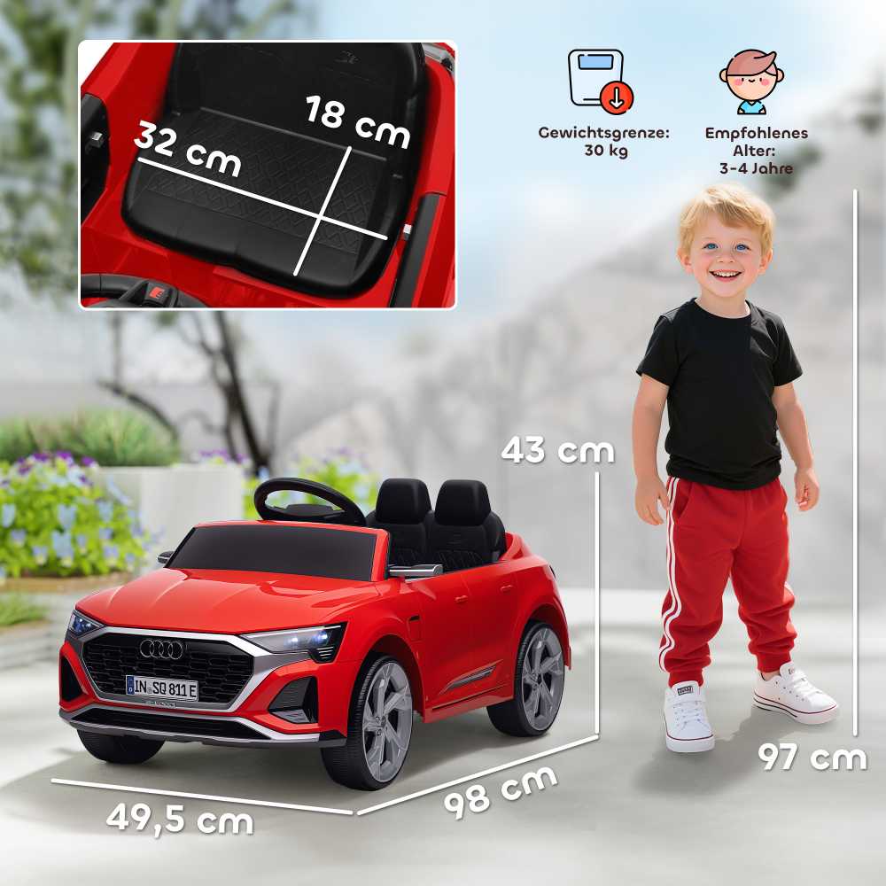 Vaikiškas elektromobilis, 12V Audi Q8, 3-5 km/val., nuotolinio valdymo pultas, žibintai, muzika, raudonas