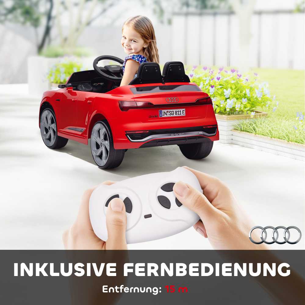 Vaikiškas elektromobilis, 12V Audi Q8, 3-5 km/val., nuotolinio valdymo pultas, žibintai, muzika, raudonas