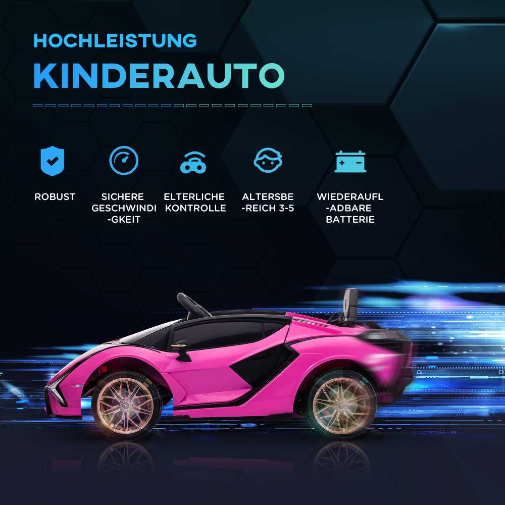 HOMCOM vaikiškas elektromobilis, 12V transporto priemonė su 2,4G nuotolinio valdymo pulteliu, MP3, USB, garsiniu signalu, LED žibintais, 5 taškų saugos diržu, 3-5 km/h, 3-5 metų vaikams, rožinis