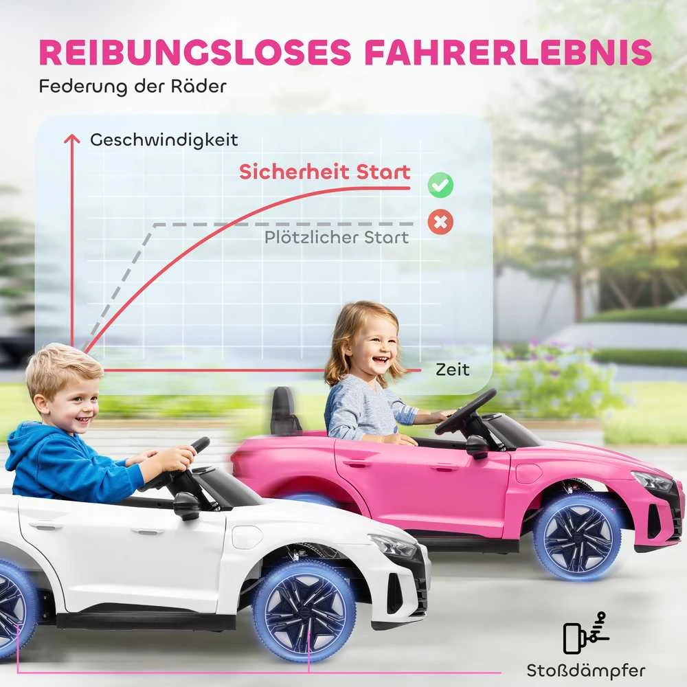 HOMCOM vaikiškas elektromobilis 12V su 2,4 GHz nuotolinio valdymo pulteliu, 2 varikliai, 4 spyruokliniai ratai, garsinis signalas, žibintai, muzika, švelnus paleidimas, pagalbinis ratukas, 3-5 metams, rožinis