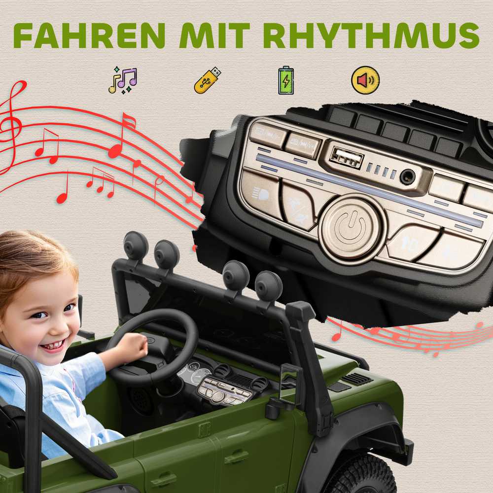 AIYAPLAY vaikiškas elektromobilis, 12V akumuliatorinis, su nuotolinio valdymo pulteliu, muzikos funkcija, garsiniu signalu, LED žibintais, žalias