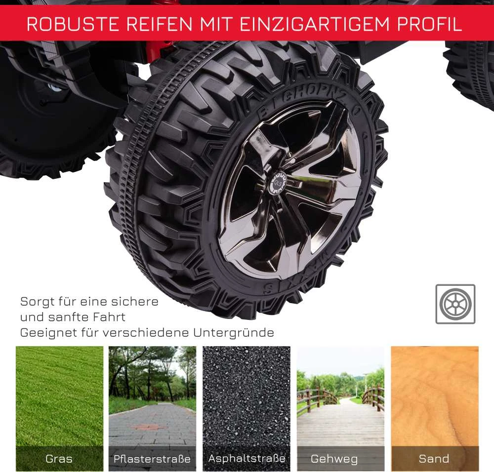 HOMCOM elektrinis keturratis 12V, vaikiškas keturratis su priekiniais žibintais, USB jungtimi, MP3 grotuvu, 3–5 metų vaikams, 3–8 km/h, metalinis, raudonas