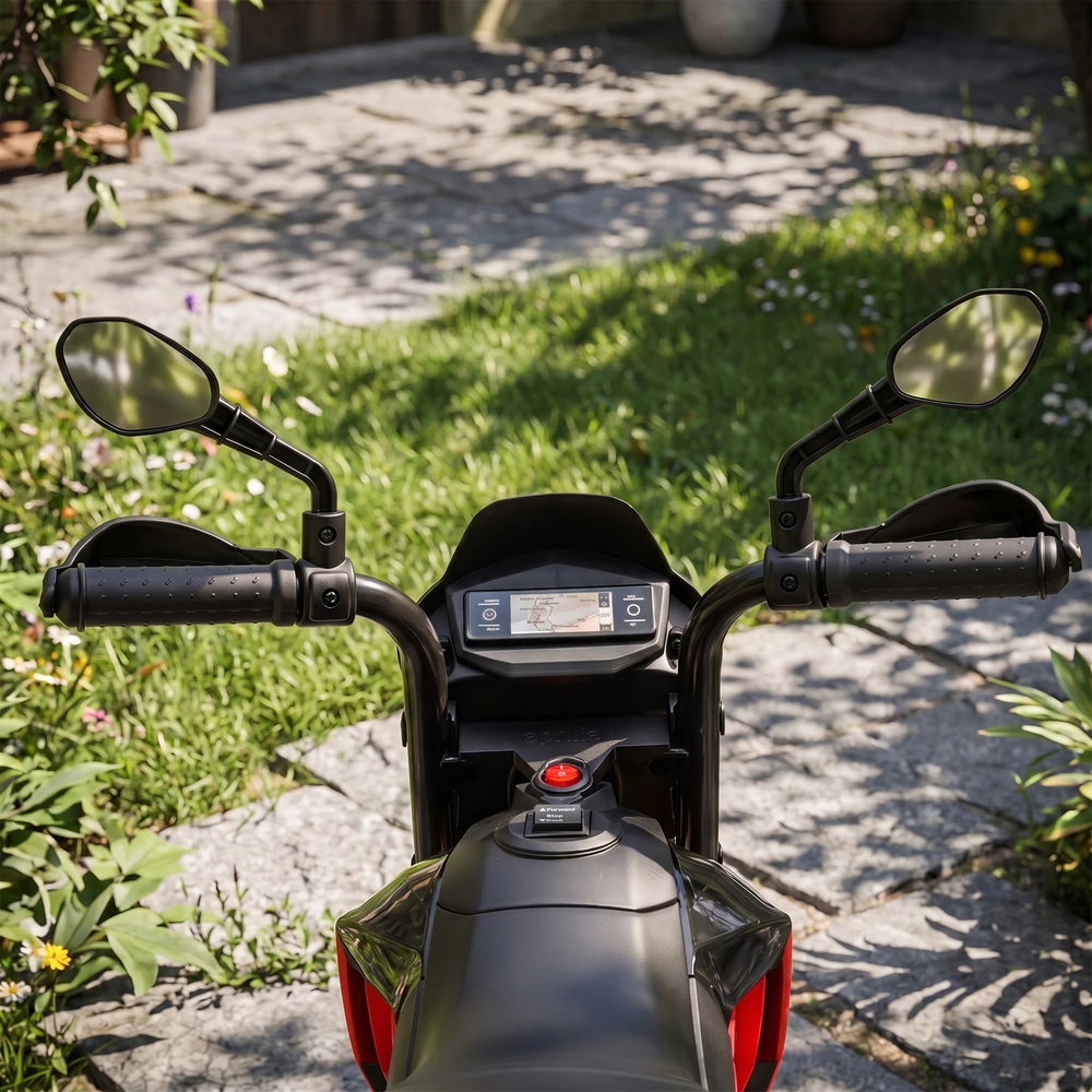 Vaikiškas elektrinis motociklas APRILIA DORSODURO 900, raudonas ir juodas, 81 × 43 × 57 cm
