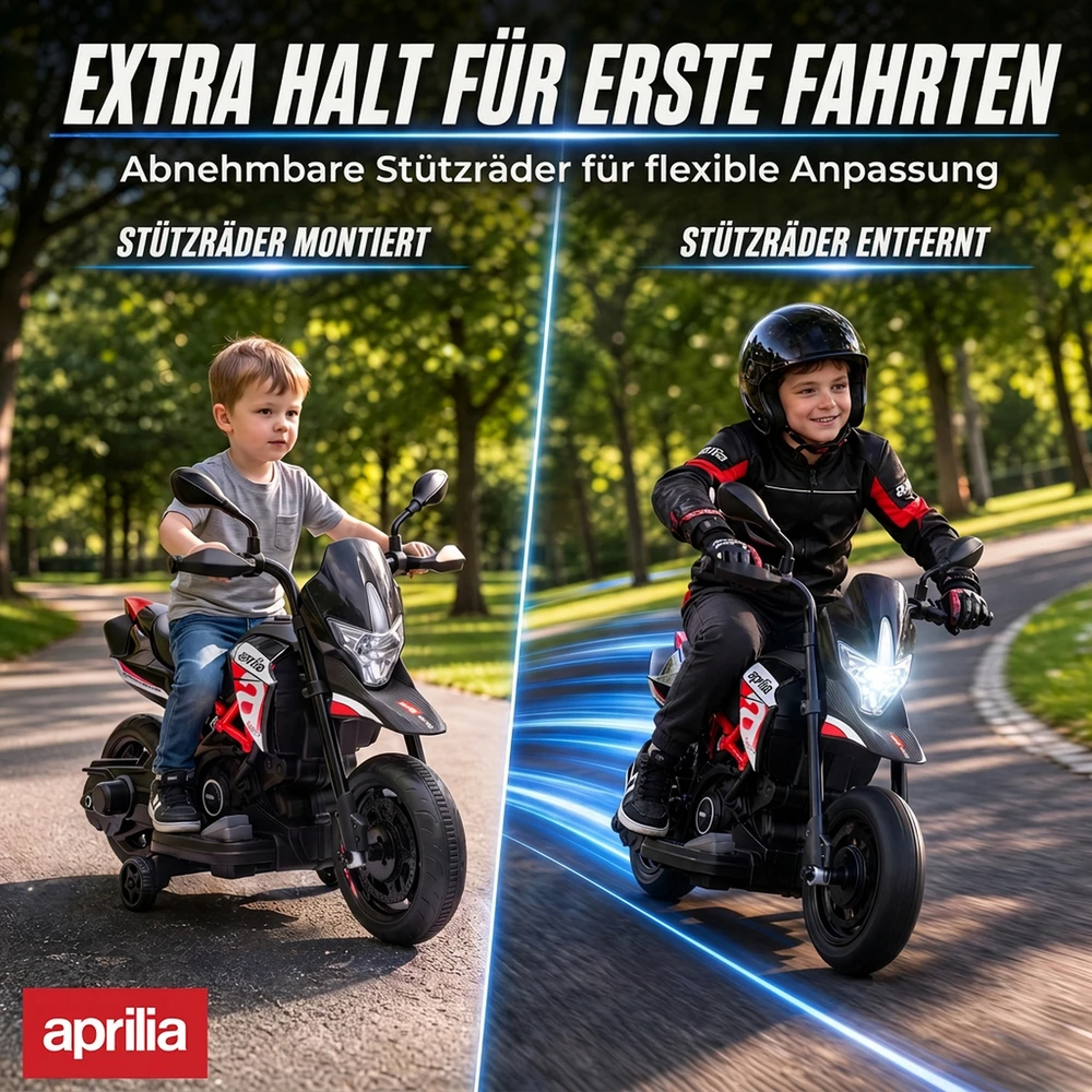 Vaikiškas elektrinis motociklas APRILIA DORSODURO 900, raudonas ir juodas, 81 × 43 × 57 cm