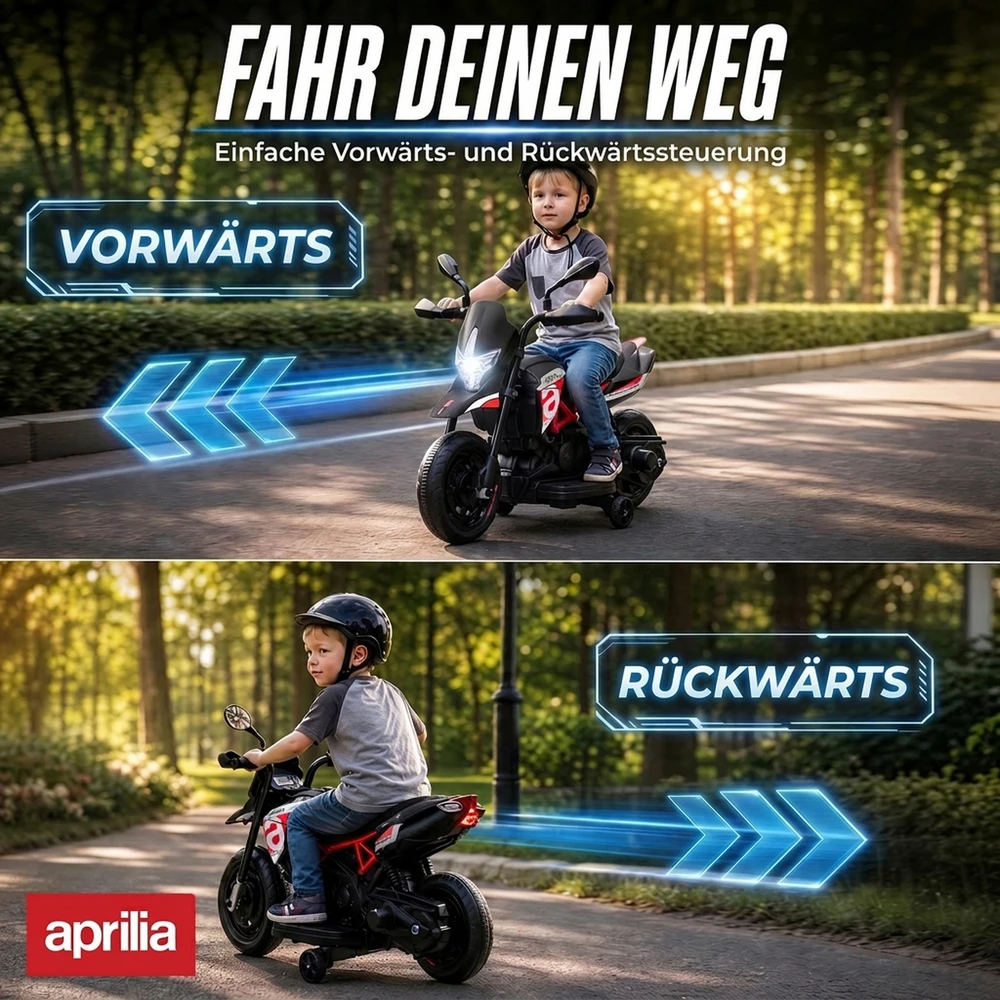 Vaikiškas elektrinis motociklas APRILIA DORSODURO 900, raudonas ir juodas, 81 × 43 × 57 cm