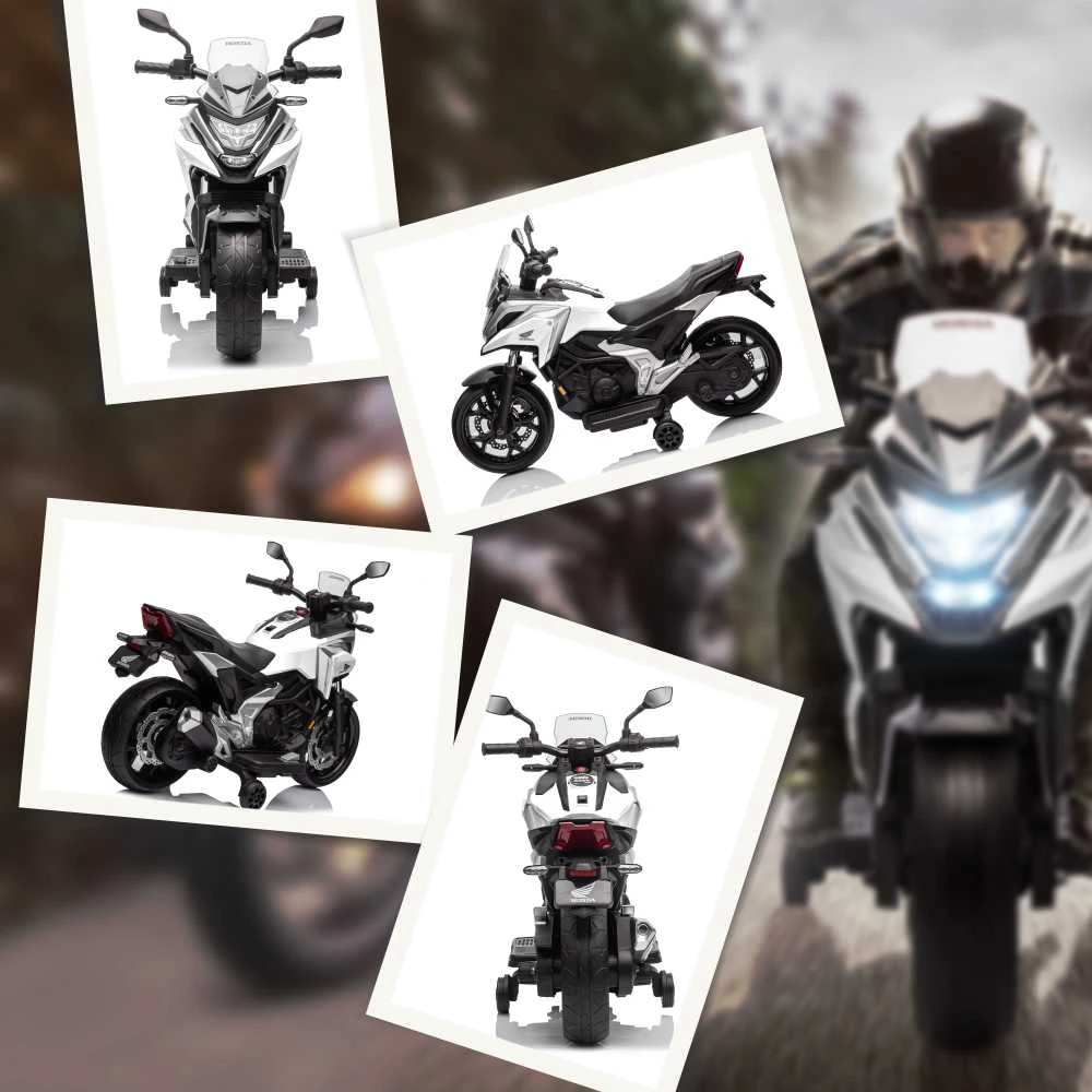 AIYAPLAY elektrinis motociklas vaikams, 12V vaikiškas motociklas su MP3, USB, LED žibintais, transporto priemonė vaikams su lavinamosiomis funkcijomis, pagalbiniais ratukais, 3km/h, 3-6 metų vaikams, baltas