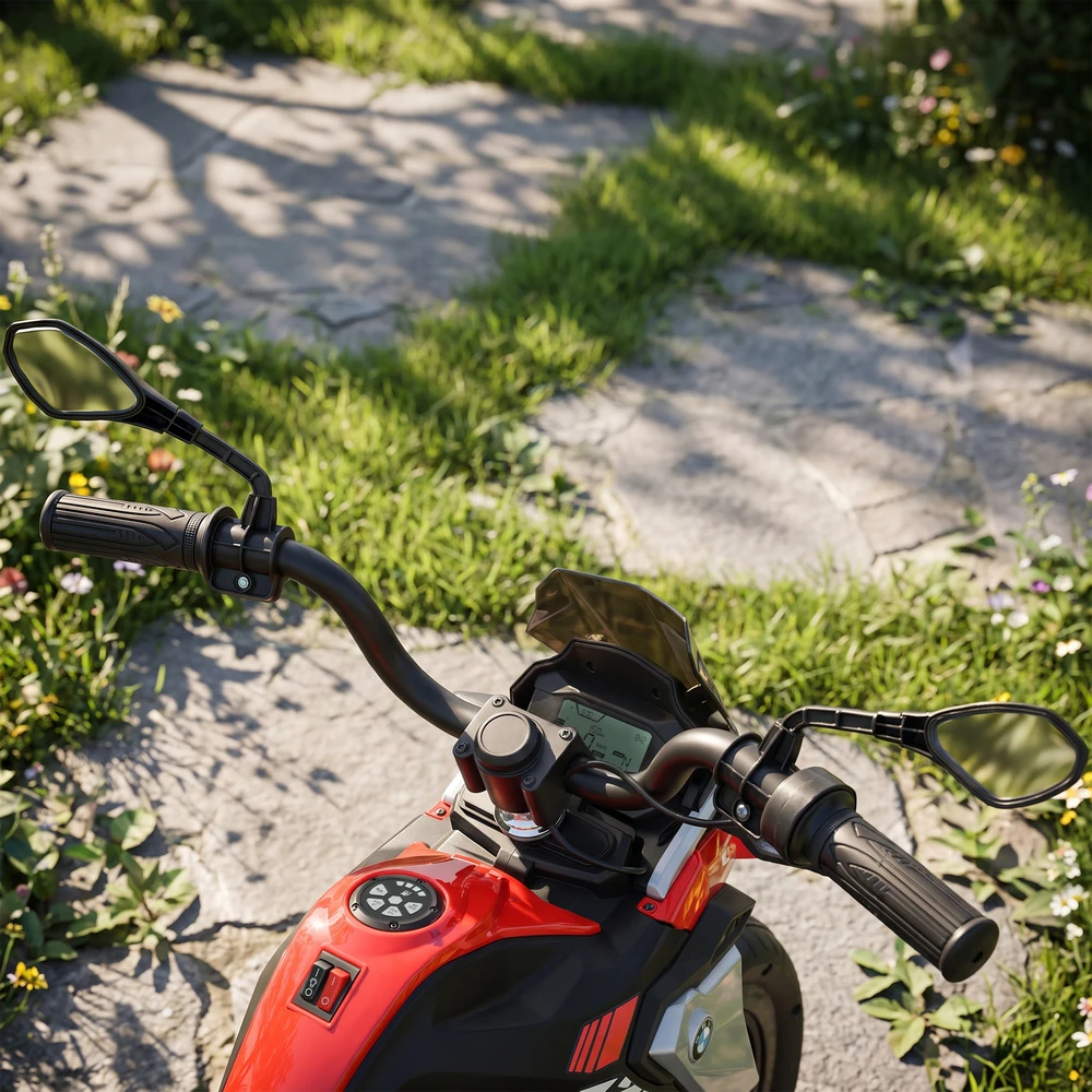Vaikiškas elektrinis motociklas BMW G310 GS su ličio jonų akumuliatoriumi, raudonos ir juodos spalvos, 102 × 62 × 73 cm