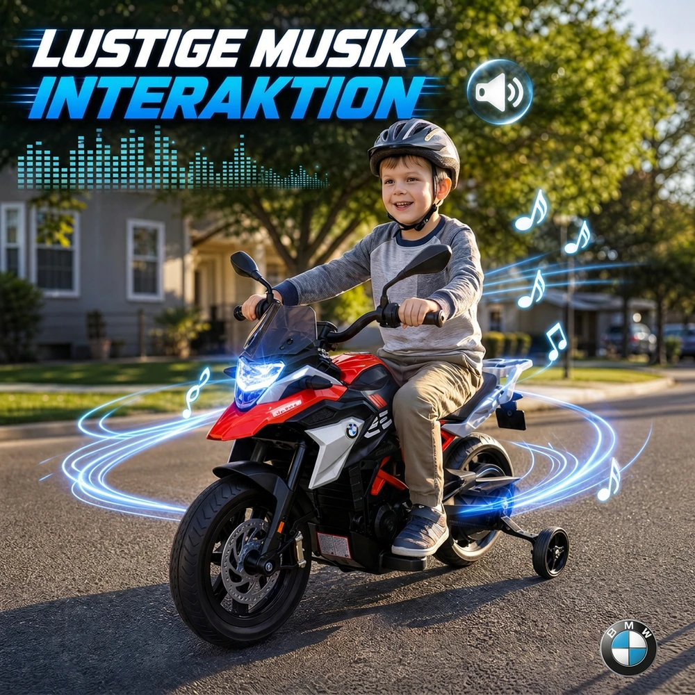 Vaikiškas elektrinis motociklas BMW G310 GS su ličio jonų akumuliatoriumi, raudonos ir juodos spalvos, 102 × 62 × 73 cm