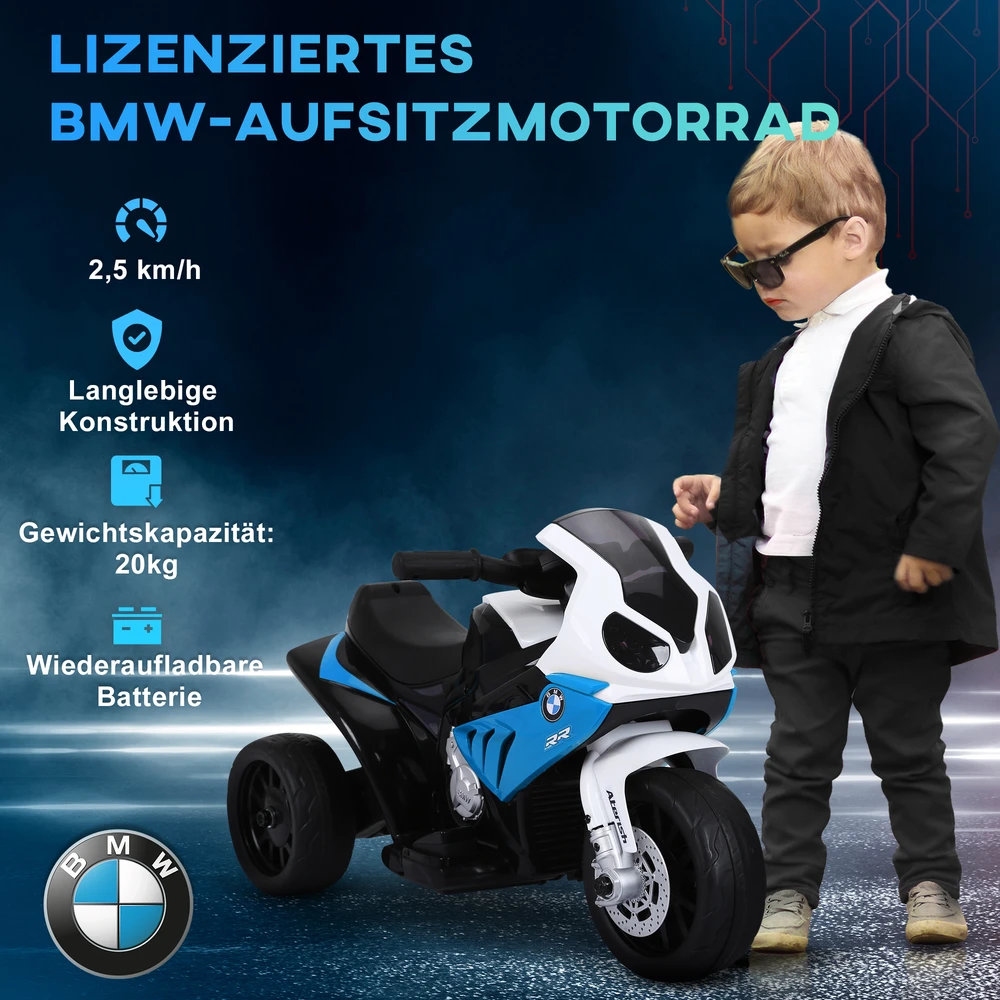 Vaikiškas elektrinis motociklas BMW S1000RR, 6 V, mėlynas, 66 × 37 × 44 cm