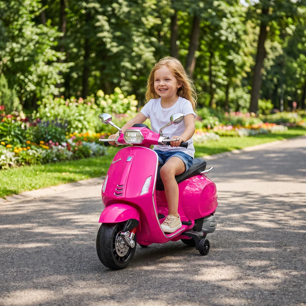 Vaikiškas elektrinis motociklas, licencijuotas Vespa, rožinis, 107 × 47 × 73 cm