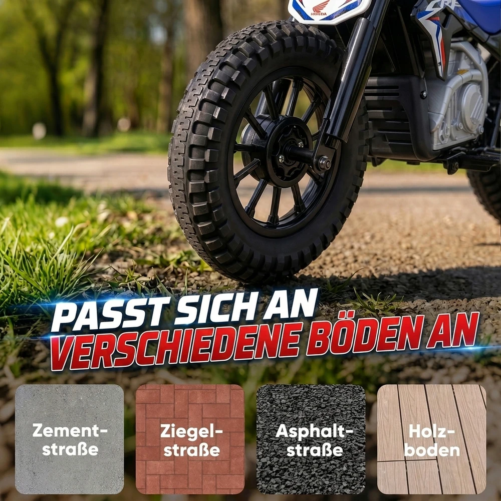Vaikiškas elektrinis motociklas, licencijuoto HONDA CRF 450R dizaino, juodas ir mėlynas, 104 × 55 × 67 cm