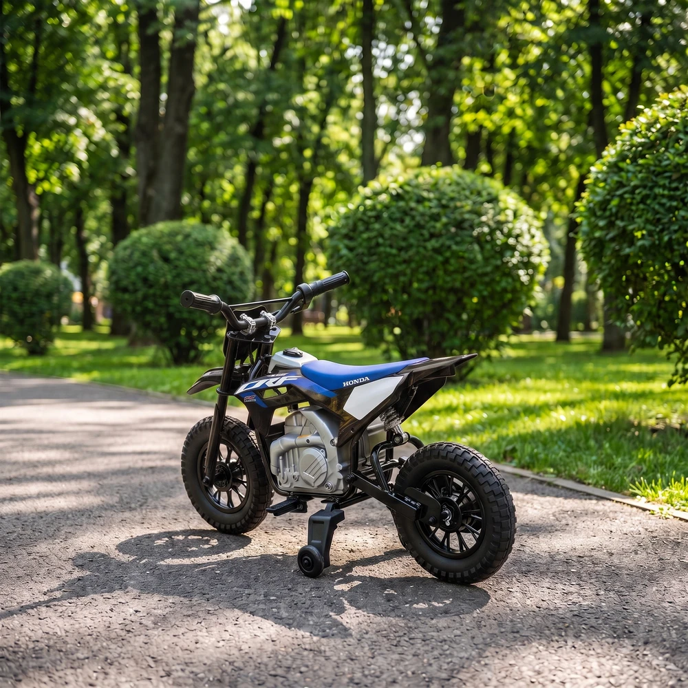 Vaikiškas elektrinis motociklas, licencijuoto HONDA CRF 450R dizaino, juodas ir mėlynas, 104 × 55 × 67 cm