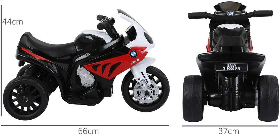 HOMCOM BMW S1000RR licencijuotas elektrinis triratis, vaikiškas motociklas su akumuliatoriumi, vaikiška transporto priemonė, plienas, raudona, 66x37x44 cm