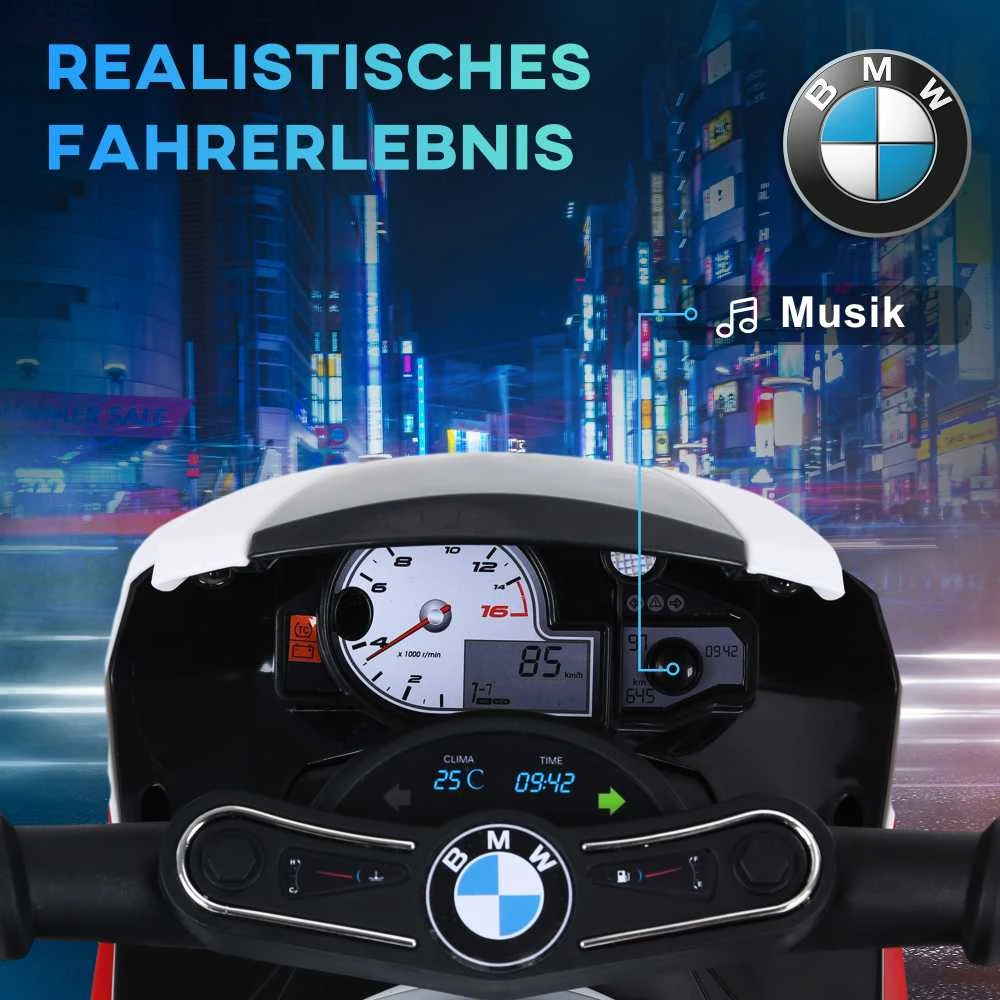 HOMCOM BMW S1000RR licencijuotas elektrinis triratis, vaikiškas motociklas su akumuliatoriumi, vaikiška transporto priemonė, plienas, raudona, 66x37x44 cm
