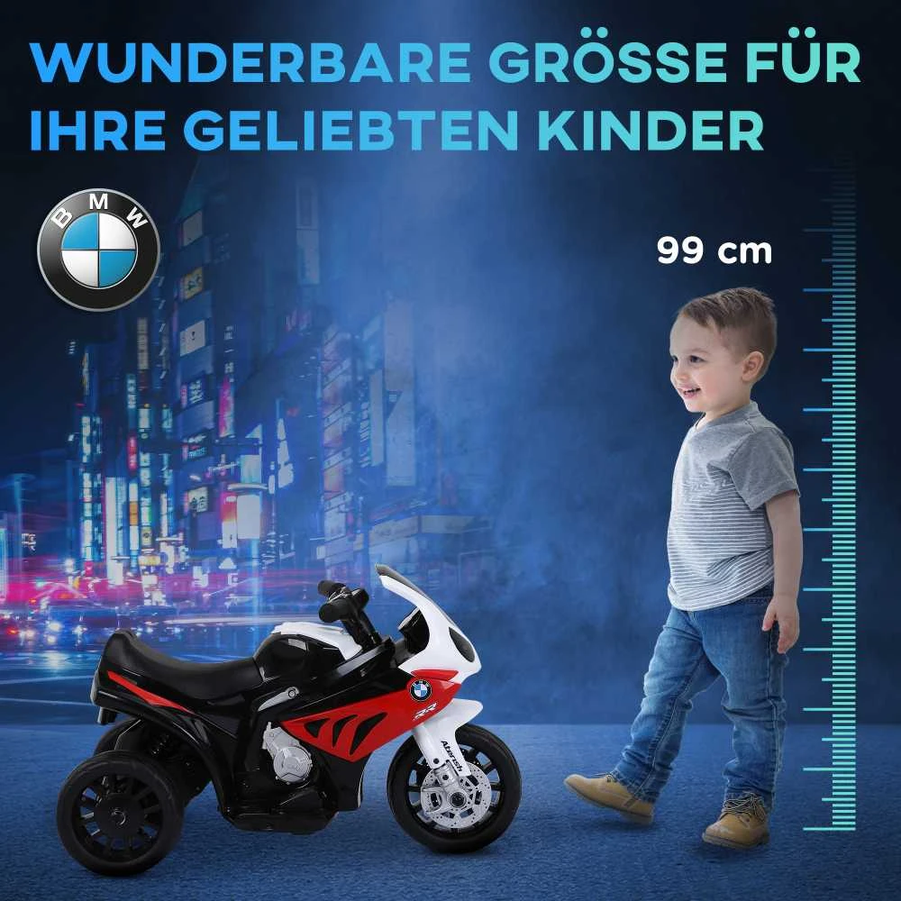 HOMCOM BMW S1000RR licencijuotas elektrinis triratis, vaikiškas motociklas su akumuliatoriumi, vaikiška transporto priemonė, plienas, raudona, 66x37x44 cm
