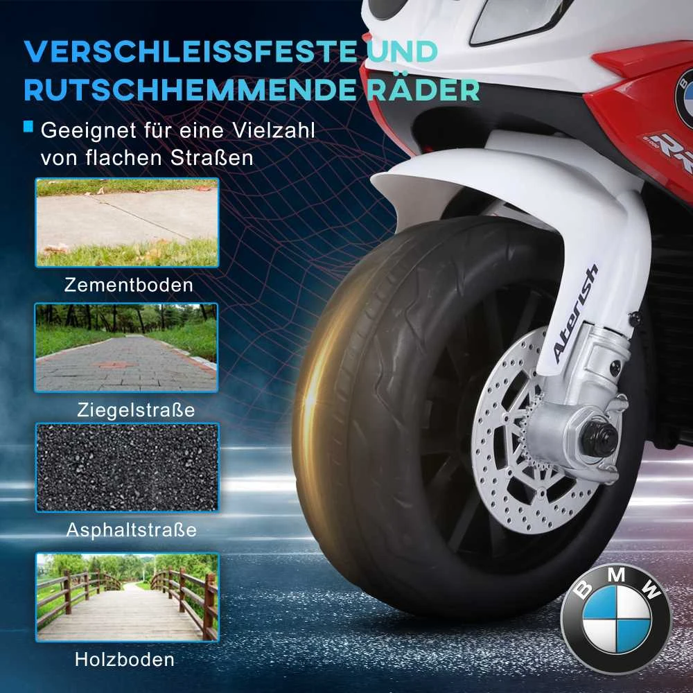 HOMCOM BMW S1000RR licencijuotas elektrinis triratis, vaikiškas motociklas su akumuliatoriumi, vaikiška transporto priemonė, plienas, raudona, 66x37x44 cm
