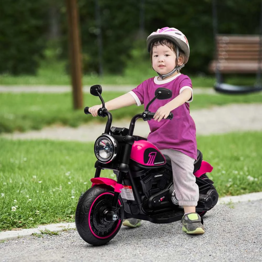 HOMCOM vaikiškas elektrinis motociklas, vaikiška transporto priemonė su 2 nuimamais pagalbiniais ratukais, 1,5-3 km/val., 1,5-3 metų vaikams, rožinė