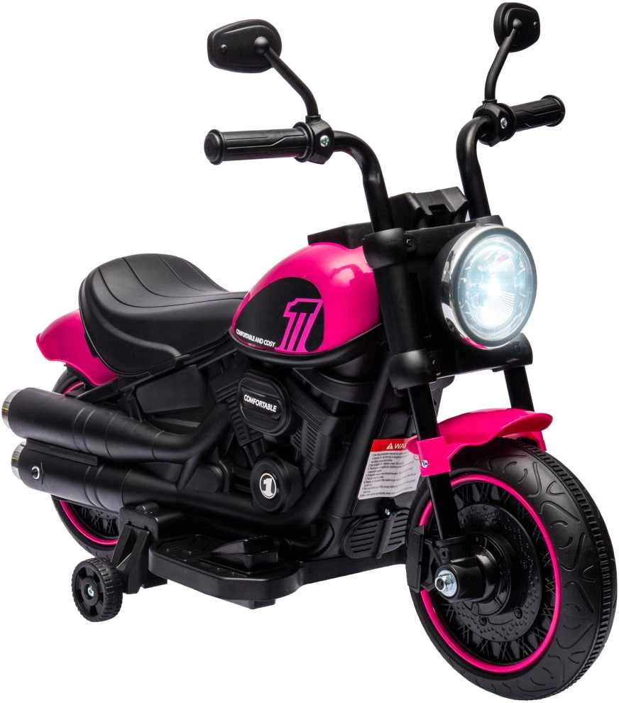 HOMCOM vaikiškas elektrinis motociklas, vaikiška transporto priemonė su 2 nuimamais pagalbiniais ratukais, 1,5-3 km/val., 1,5-3 metų vaikams, rožinė
