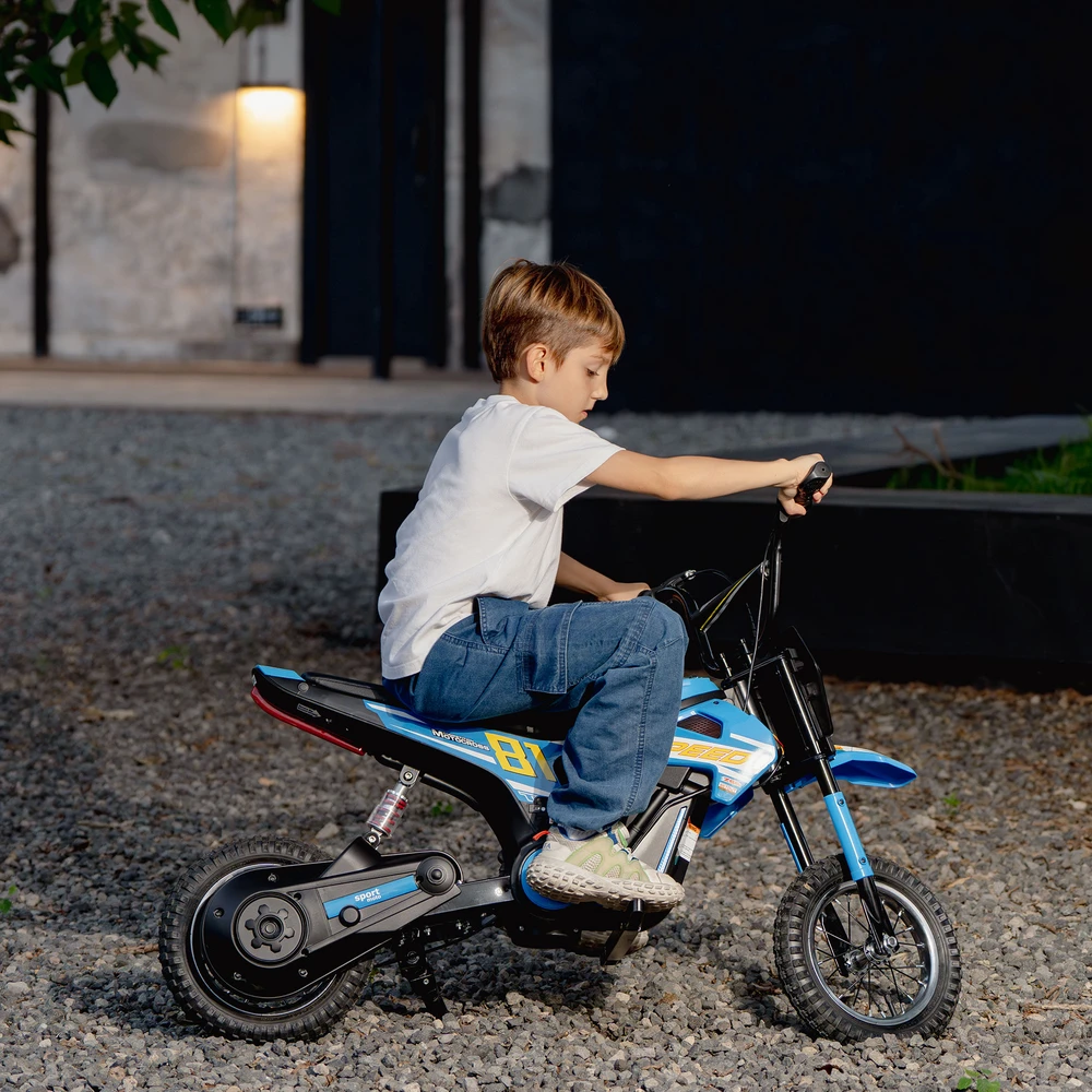 Vaikiškas elektrinis motociklas su 24 V 250 W varikliu ir galine pakaba, mėlynas ir juodas, 119 × 64 × 76,5 cm