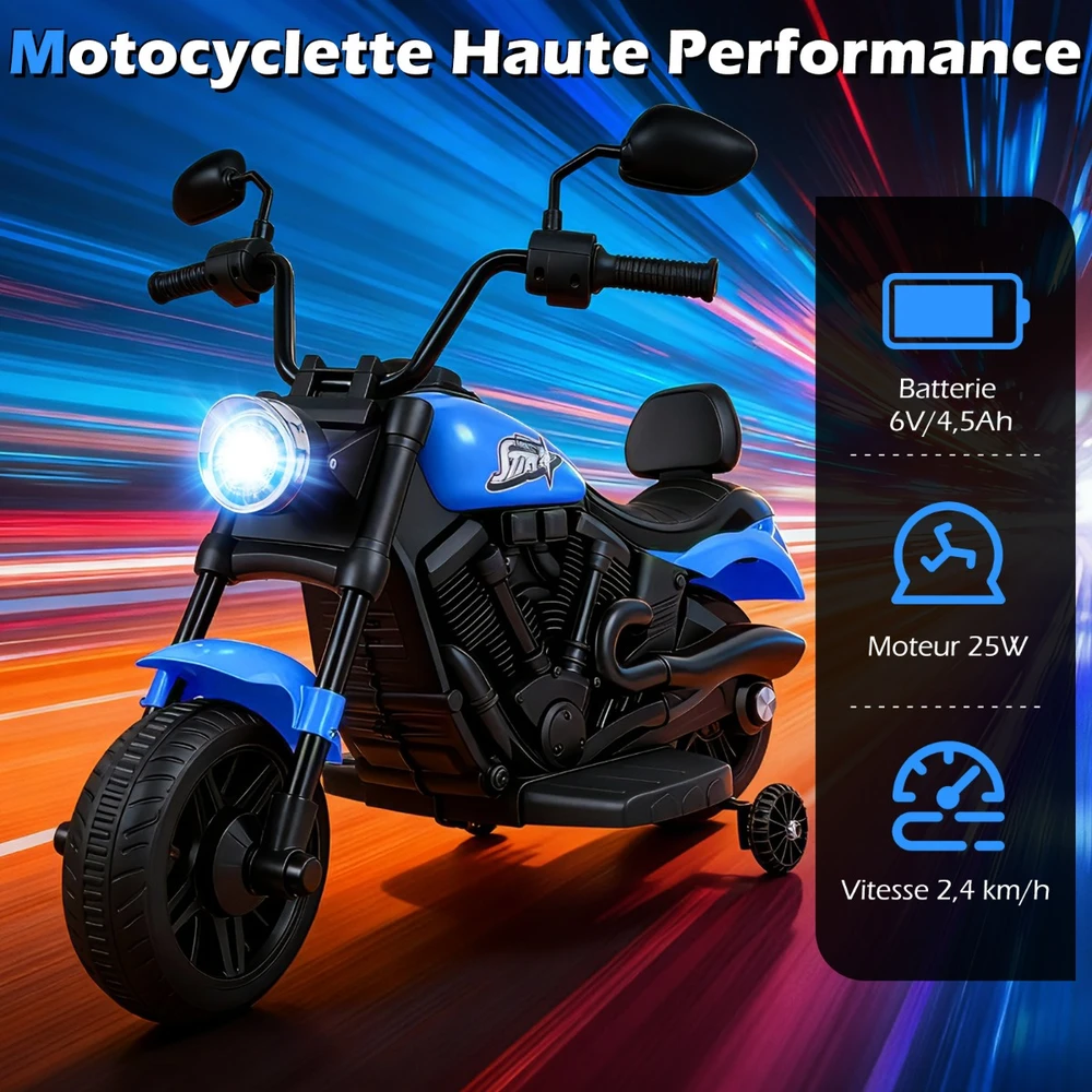 Vaikiškas elektrinis motociklas tamsiai mėlynas
