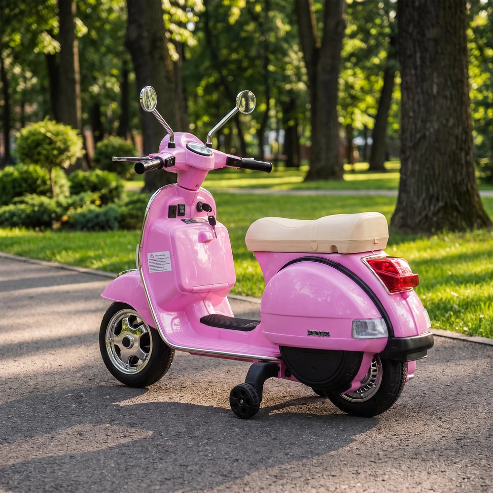 Vaikiškas elektrinis motociklas Vespa PX150, rožinis, 107 × 51 × 80 cm