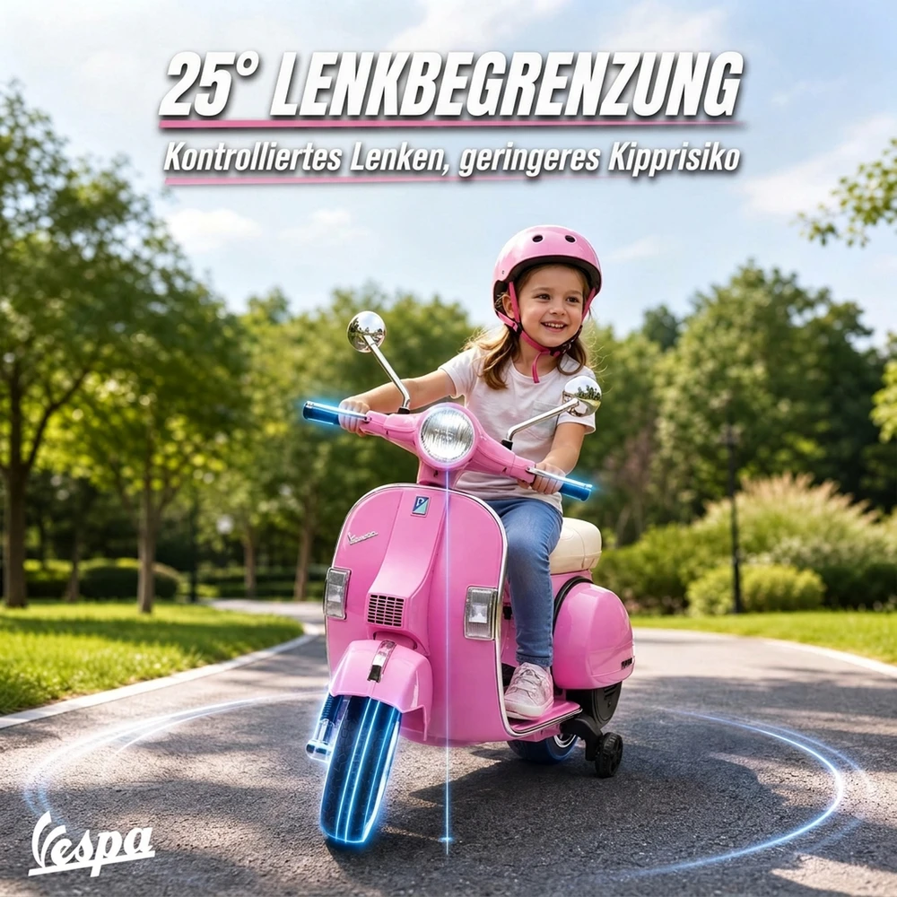 Vaikiškas elektrinis motociklas Vespa PX150, rožinis, 107 × 51 × 80 cm