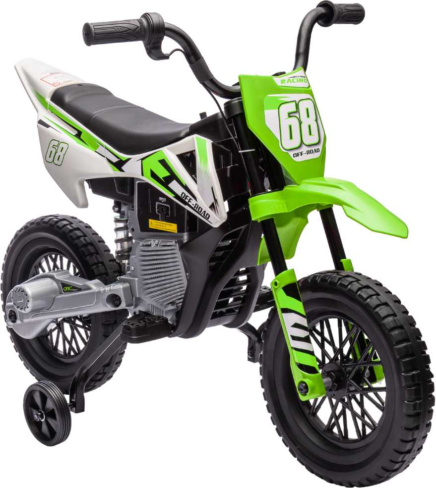 AIYAPLAY vaikiškas elektrinis motociklas, 12V vaikiškas motociklas su muzika, vaikiška transporto priemonė su nuimamais mokomaisiais ratais, 2,4-5 km/val., skirtas 3-6 metų vaikams, ne daugiau kaip 30 kg, žalias