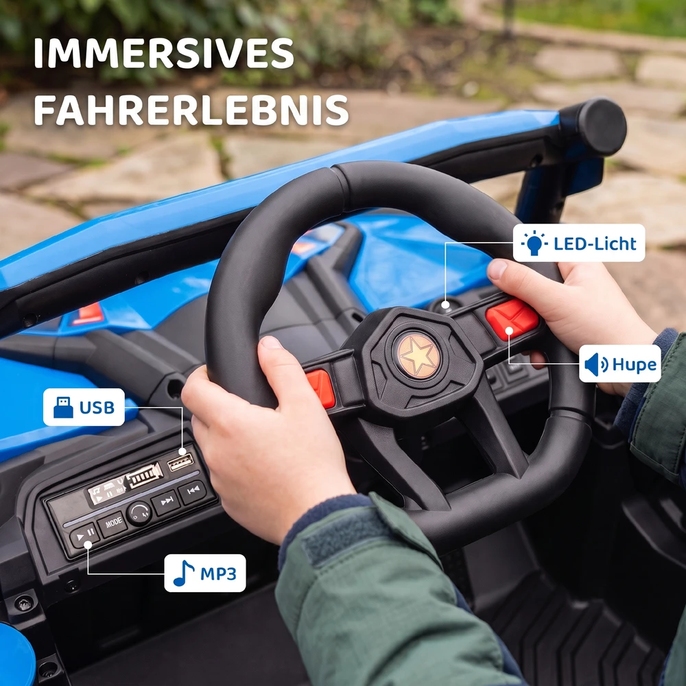 Vaikiškas elektromobilis 12 V su nuotoliniu valdymu, mėlynas, 96 × 61 × 56 cm