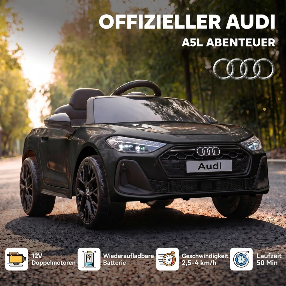 Vaikiškas elektromobilis Audi A5L su nuotolinio valdymo pultu, juodas, 101 × 55 × 43 cm