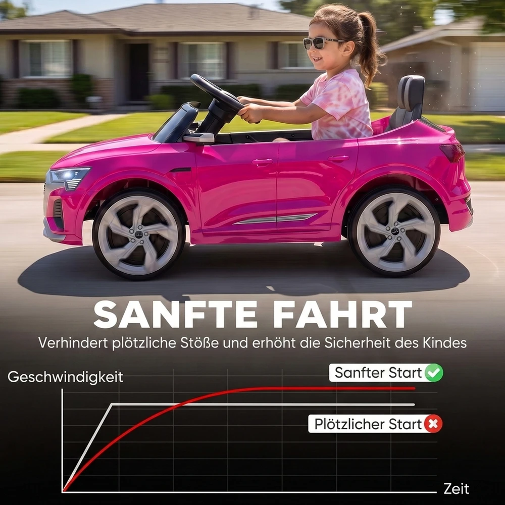 Vaikiškas elektromobilis Audi Q8 e-tron Sportback su nuotolinio valdymo pultu, rožinis, 98 × 49,5 × 43 cm