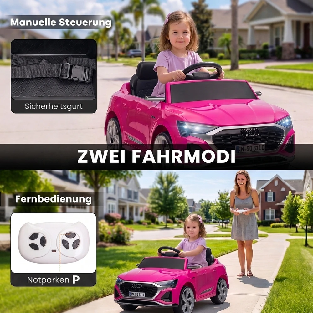 Vaikiškas elektromobilis Audi Q8 e-tron Sportback su nuotolinio valdymo pultu, rožinis, 98 × 49,5 × 43 cm