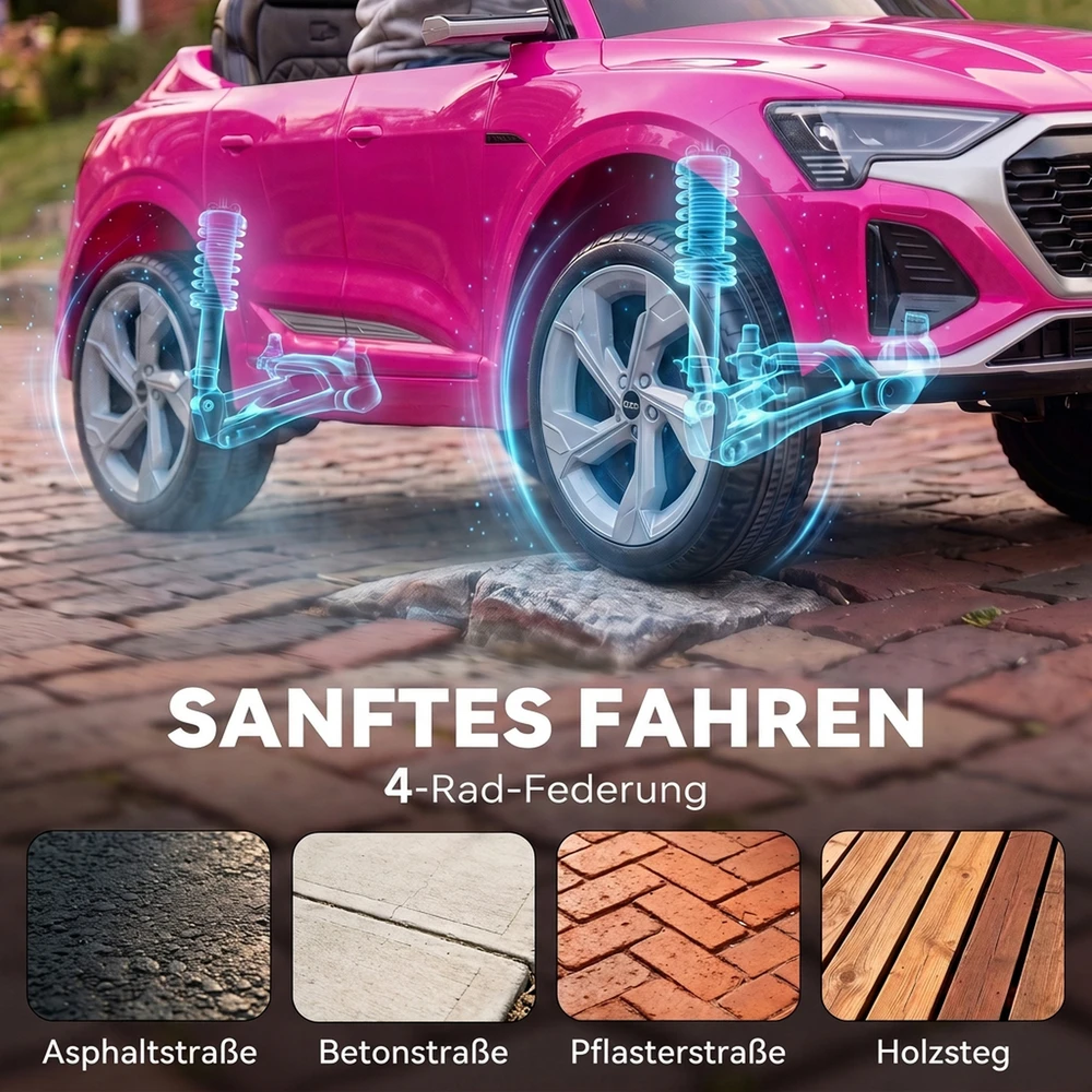 Vaikiškas elektromobilis Audi Q8 e-tron Sportback su nuotolinio valdymo pultu, rožinis, 98 × 49,5 × 43 cm
