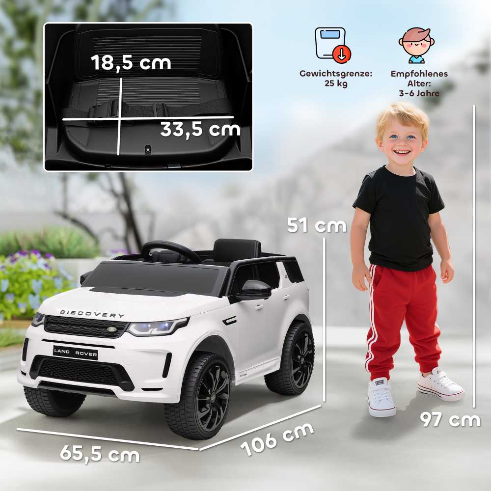 AIYAPLAY vaikiškas elektromobilis 12V su 2,4G nuotolinio valdymo pulteliu, muzika, garso signalu, LED žibintais, USB/MP3 jungtimi, 3-5 km/val., 3-6 metų vaikams, baltas