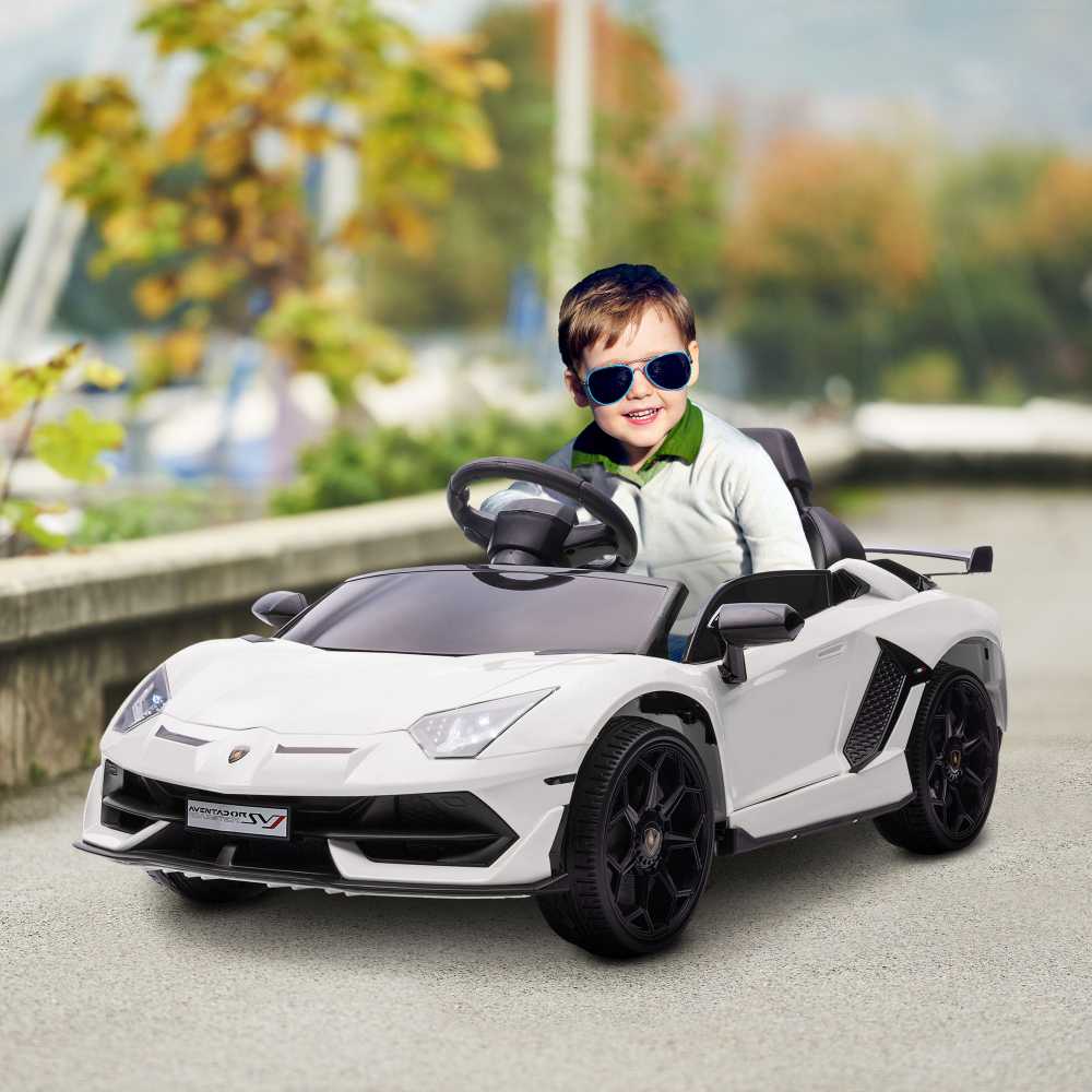 Homcom Vaikiškas elektrinis automobilis 12V Elektrinė transporto priemonė su 2.4G nuotolinio valdymo pulteliu, MP3 grotuvu, garso signalu, šviesomis, 3-5 metų, balta