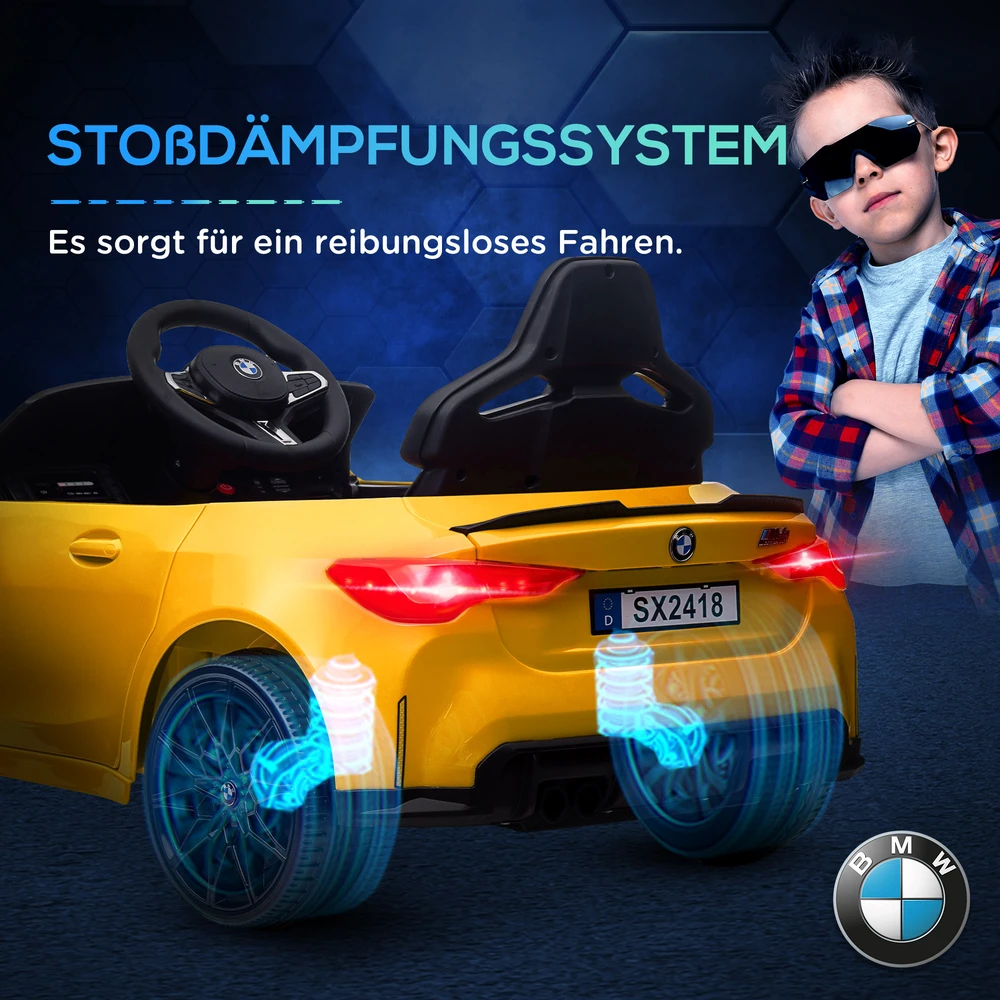 AIYAPLAY vaikiškas elektrinis automobilis, vaikiškas automobilis su 2.4G nuotolinio valdymo pulteliu, pakaba, elektrinis automobilis su MP3, USB, LED šviesa, skirtas 3-6 metų vaikams, geltonas