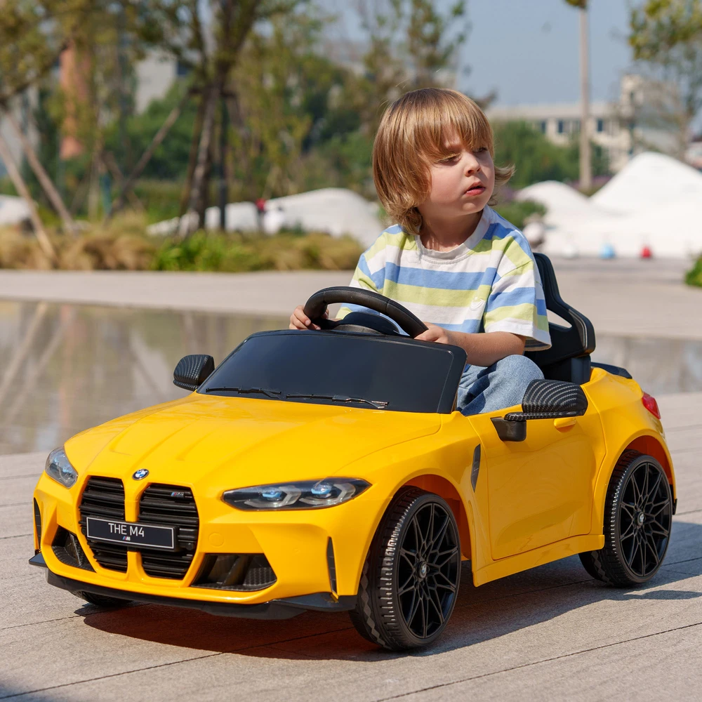 AIYAPLAY vaikiškas elektrinis automobilis, vaikiškas automobilis su 2.4G nuotolinio valdymo pulteliu, pakaba, elektrinis automobilis su MP3, USB, LED šviesa, skirtas 3-6 metų vaikams, geltonas