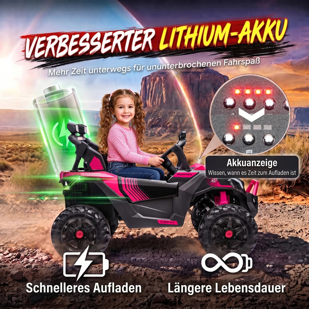 Vaikiškas elektromobilis dvivietis, rožinis ir juodas, 121 × 79 × 77 cm