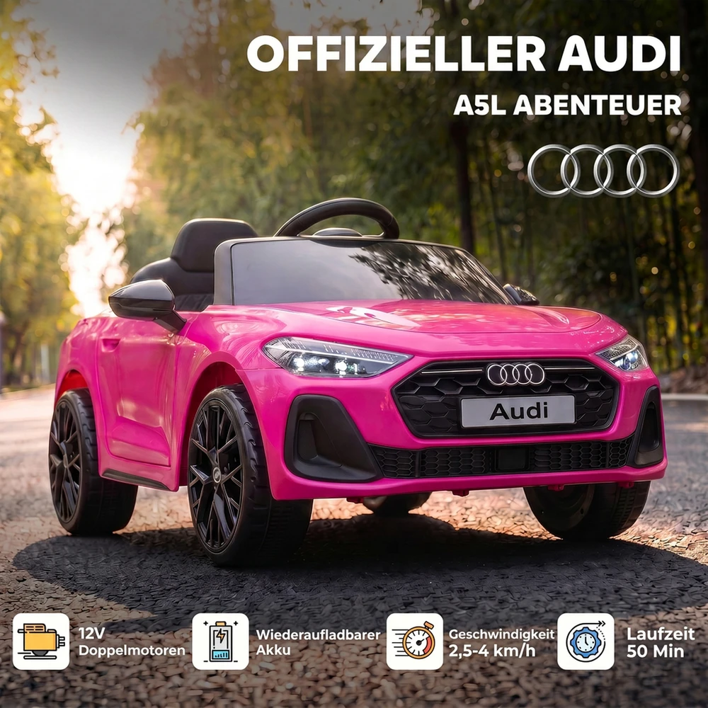 Vaikiškas elektromobilis licencijuotas Audi A5L su 2,4 GHz nuotolinio valdymo pultu, rožinis, 101 × 55 × 43 cm