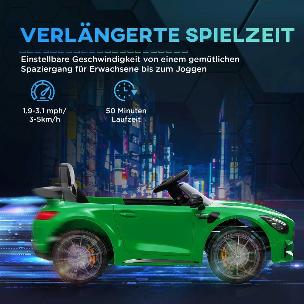 AIYAPLAY vaikiškas elektromobilis 12 V, su 2,4G nuotolinio valdymo pulteliu, USB, MP3, muzika, transporto priemonė su šviesomis, švelnus startas, atbulinės eigos funkcija, 3-5 km/h, vaikams nuo 3-6 metų, žalias