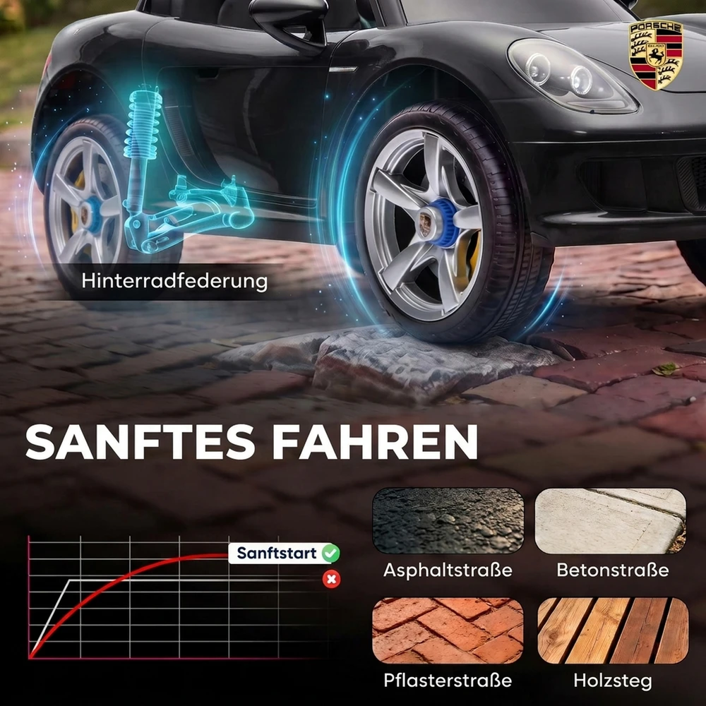 Vaikiškas elektromobilis Porsche Carrera GT, juodas, 111,1 × 59 × 45 cm