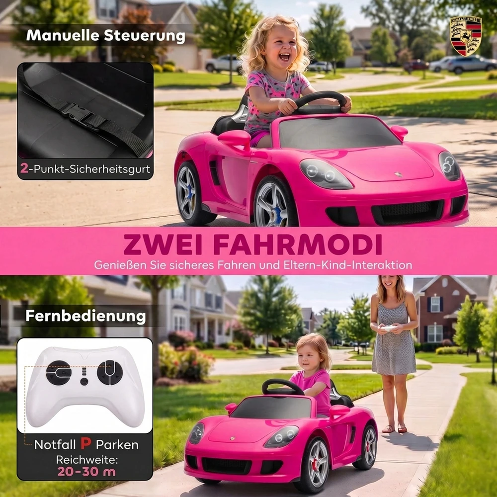 Vaikiškas elektromobilis Porsche Carrera GT su nuotoliniu valdymu, rožinis/juodas, 111,1 × 59 × 45 cm