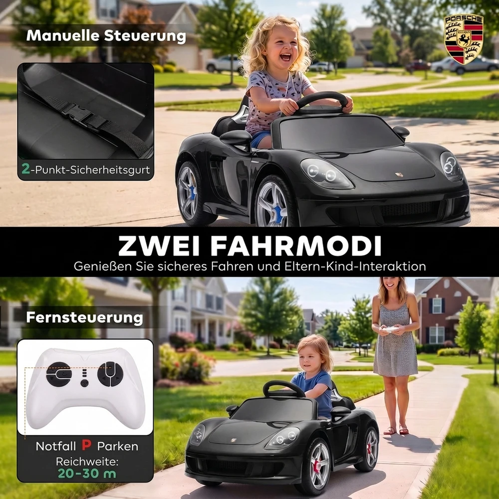 Vaikiškas elektromobilis Porsche Carrera GT, juodas, 111,1 × 59 × 45 cm
