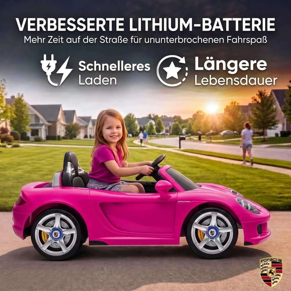 Vaikiškas elektromobilis Porsche Carrera GT su nuotoliniu valdymu, rožinis/juodas, 111,1 × 59 × 45 cm