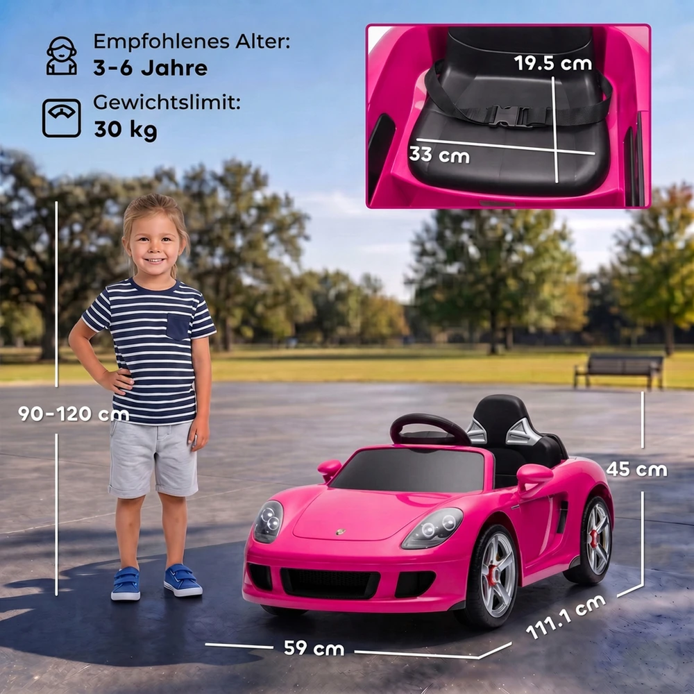 Vaikiškas elektromobilis Porsche Carrera GT su nuotoliniu valdymu, rožinis/juodas, 111,1 × 59 × 45 cm