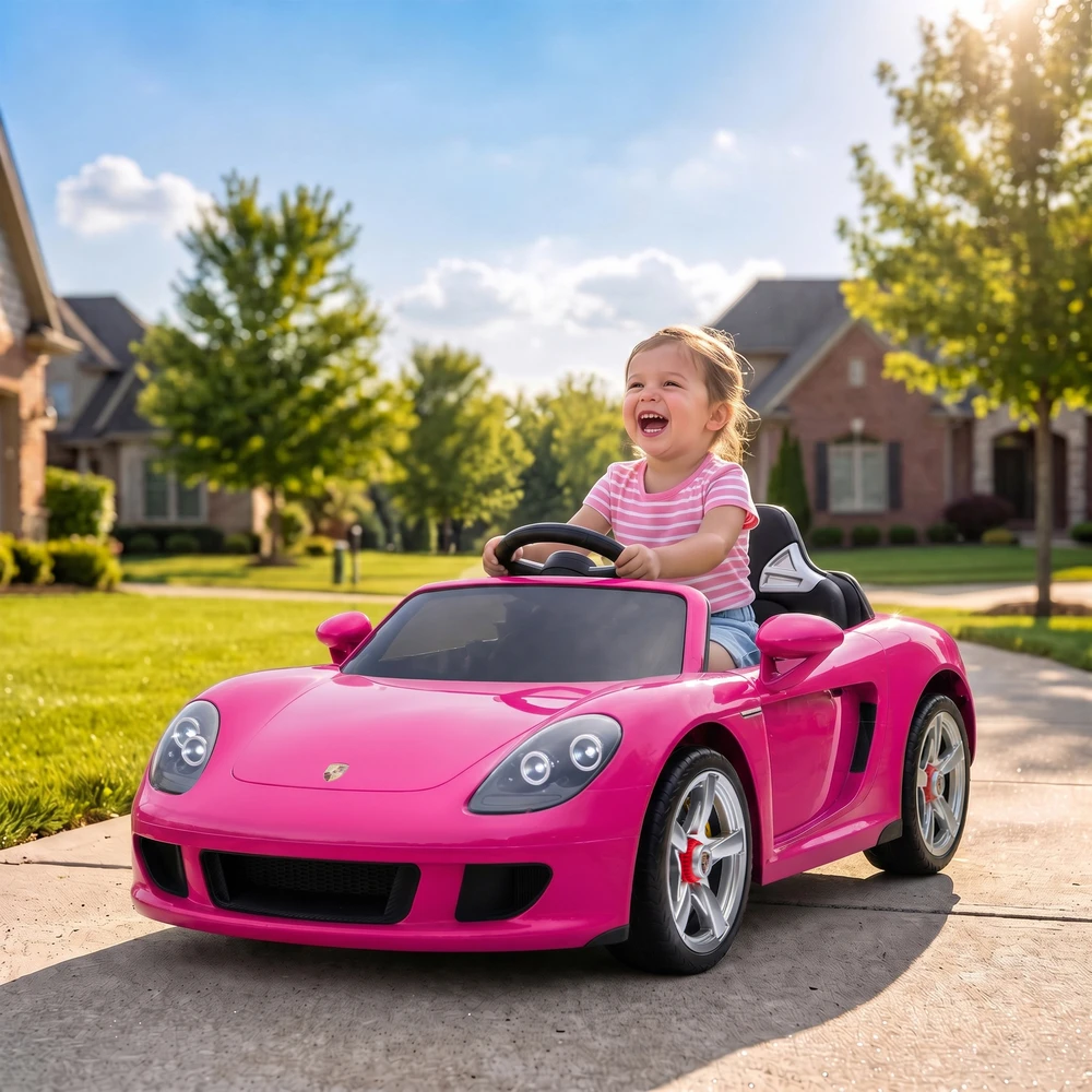 Vaikiškas elektromobilis Porsche Carrera GT su nuotoliniu valdymu, rožinis/juodas, 111,1 × 59 × 45 cm